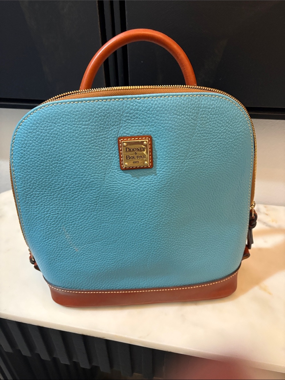 Dooney & Bourke Turquoise and Tan Leather Dome Satchel